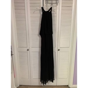 Chiffon black floor length dress with halter neck